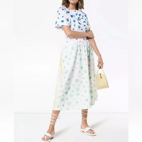 Mira Mikati Dot Print Cotton Midi Dress Open Back - Picture 1 of 9